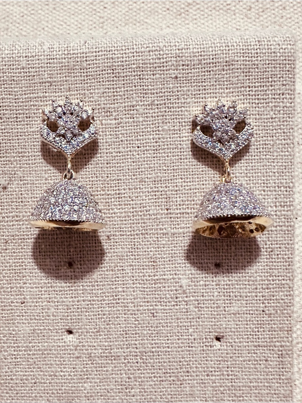 Jaipur | Earrings | Elegant Gold & Silver Jhumka Earrings with Clear Stones - Picture 4 of 4